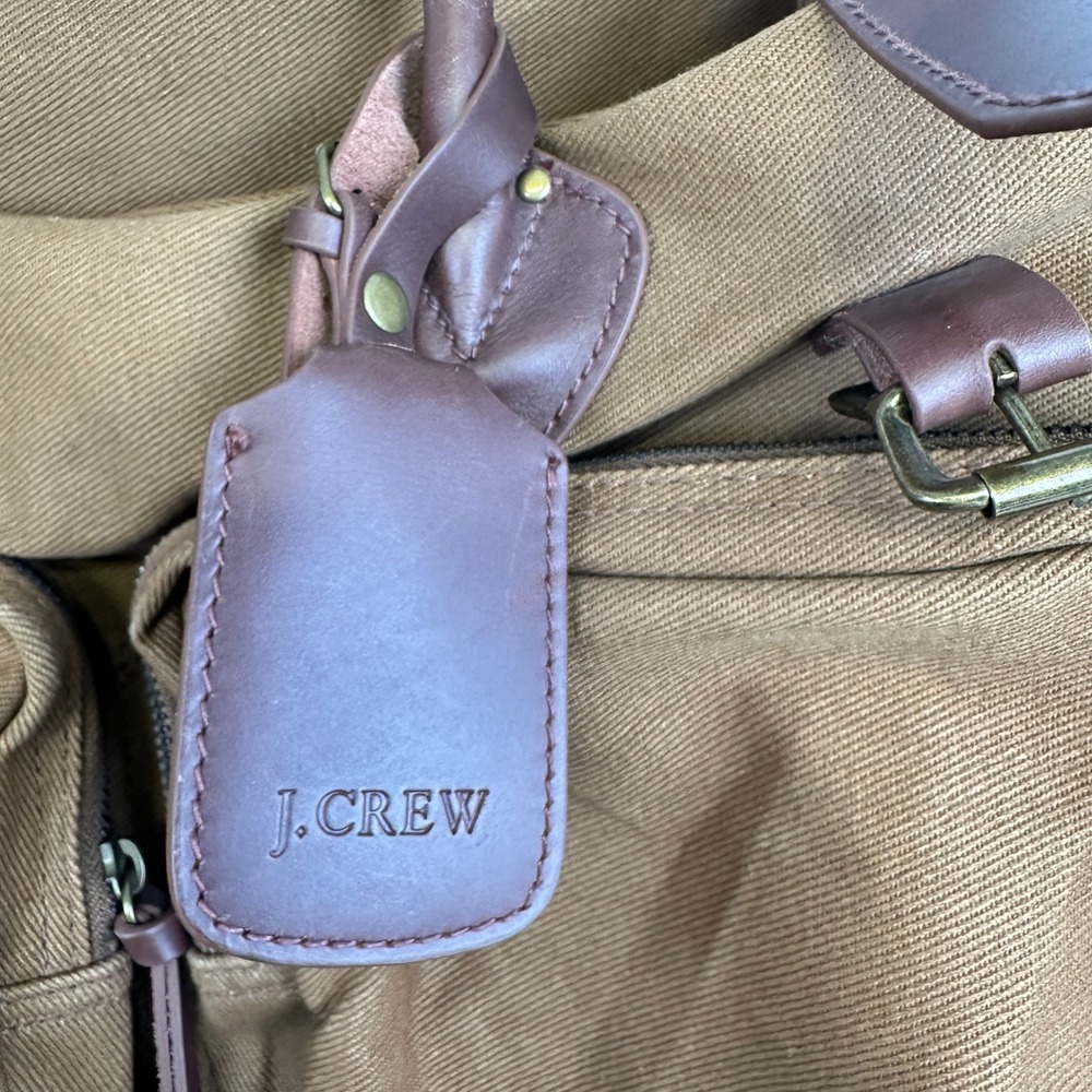 J.Crew Canvas Leather Weekender Duffel Brown Khaki Travel Bag OS - Picture 3 of 16